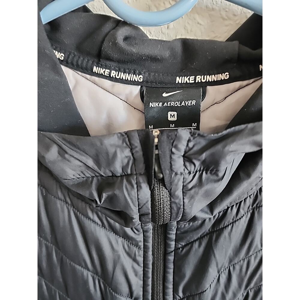 Nike Aerolayer Running Jacket Hooded Black Full Zip M Quilted Wind AH0544-010 - Picture 2 of 6